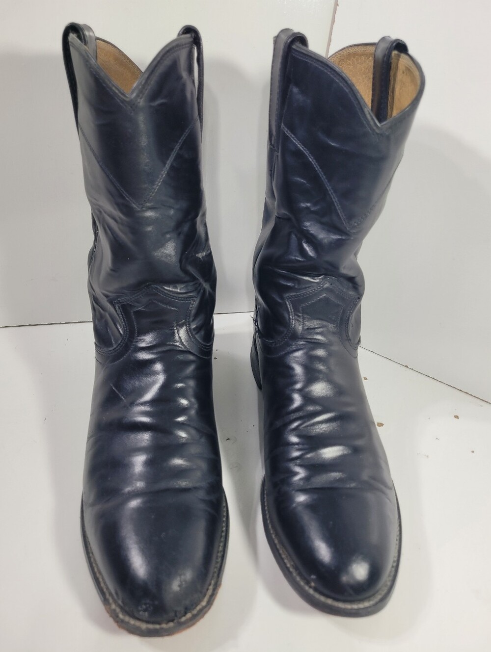 Justin 3133 Black Leather Roper Cowboy Boots Womens Size 7.5 D Damaged As Is